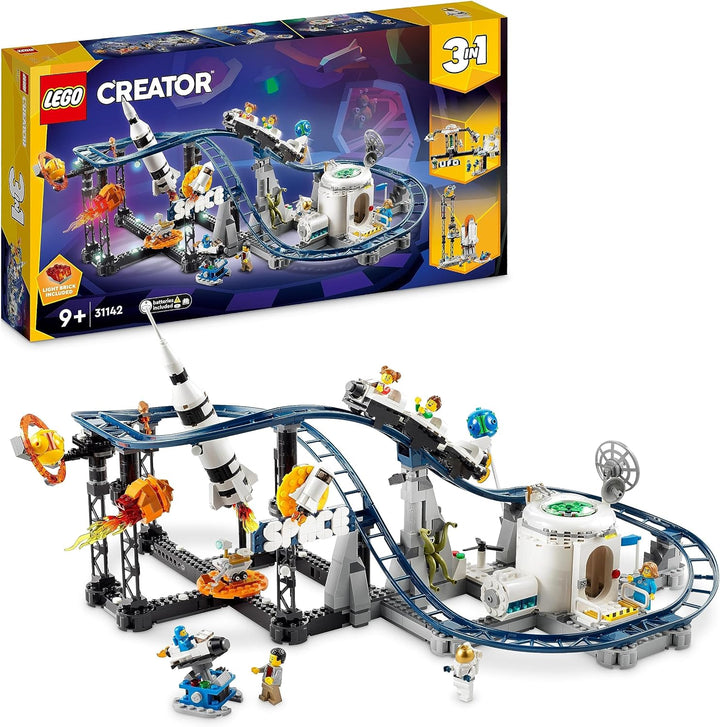 LEGO 31142 Creator 3-in-1 Weltraum-Achterbahn, Bausatz Einer Spielzeug-Kirmes mit funktionierenden W