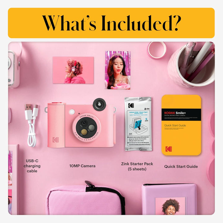 KODAK Smile+ 2-in-1 Digitale Sofortbildkamera & Fotodrucker Geschenkpaket + Tasche + Zink 20 Blatt +