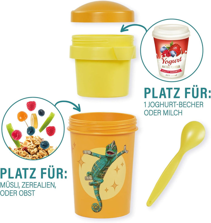 AWAVE Die Schule der Magischen Tiere Müslibecher To Go 540 ml rPET Gelb Caspar, Becher mit Löffel fü