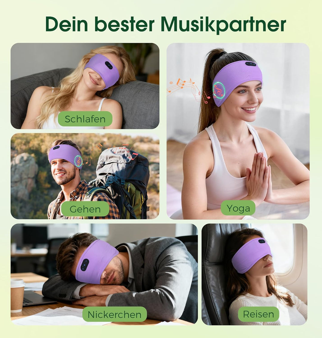 MUSICOZY Schlafkopfhörer Stirnband Bluetooth,Verbessert Kopfhörer Stirnband aus hautfreundlicher Bam