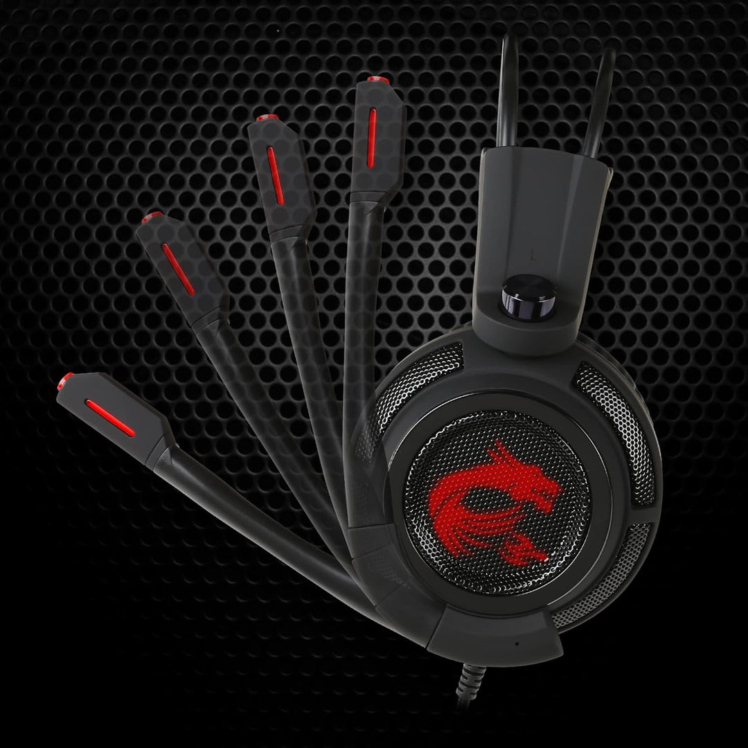 MSI DS502 GAMING HEADSET - Kopfhörer mit 7.1 Virtual Surround Sound, Vibrationssystem, 40mm Neodym-T