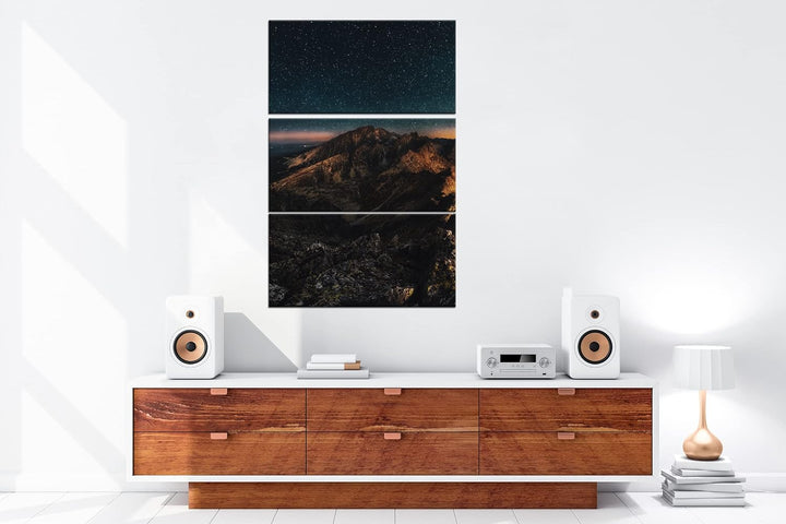 scheinende Nacht über den Bergen Format: 3Teilig als Leinwandbild, Motiv fertig gerahmt auf Echtholz