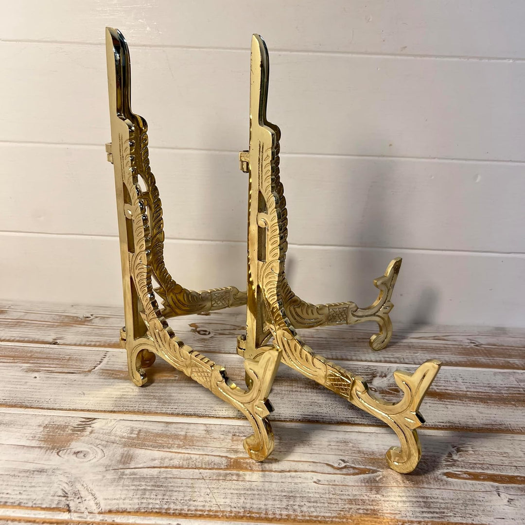 2 grosse Metall-Staffeleien, Messing-Finish, Tellerhalter, Präsentationsständer, Metallrahmenhalter