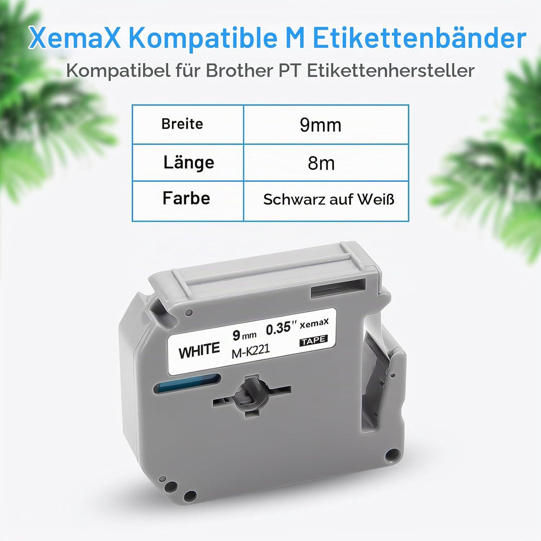 6x XemaX Kompatibel M-K221S 9mm 3/8 Brother Ersatz für Brother M-K221S M-K221 MK221S MK 221S Brother