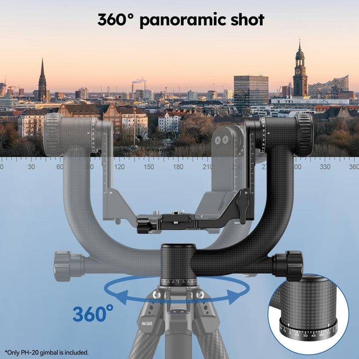 Sirui PH-20 Gimbal Head (Carbon, Höhe: 230mm, Gewicht: 1.3kg, Belastbarkeit: 20kg) mit Tasche und Gu