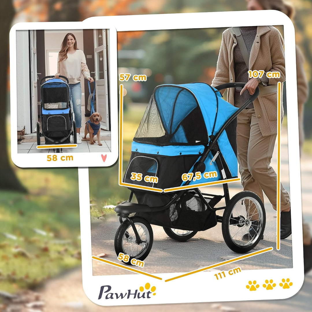PawHut Hundewagen Hundebuggy klappbar für Hunde &amp; Katzen bis 20 kg Katzenbuggy mit geländegängige Gu
