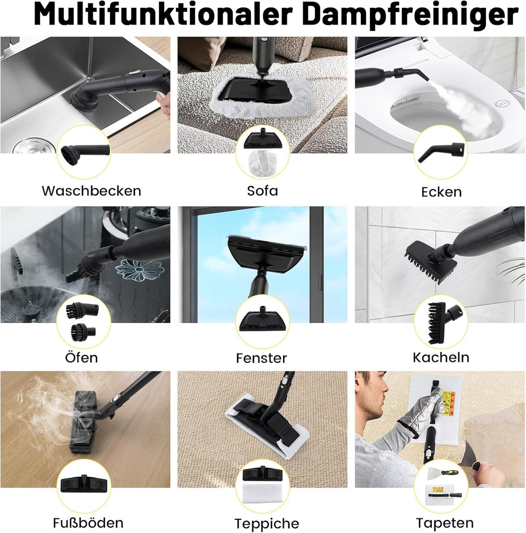 RELAX4LIFE Dampfreiniger 2000W, Dampfdruck: 5 bar, Flächenleistung: 108 m², Tank: 1,8 L, Aufheizzeit