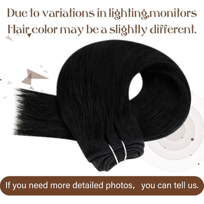 Hetto Extensions Tressen Echthaar Sew in Echthaar Tressen Extensions 40cm Schwarz Tressen Extensions