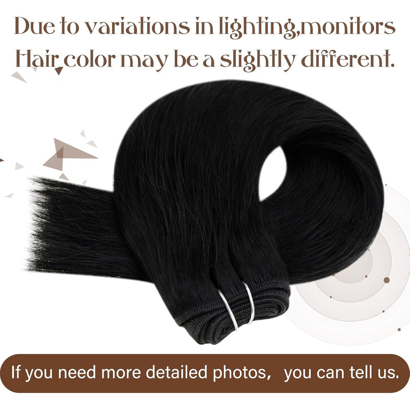 Hetto Extensions Tressen Echthaar Sew in Echthaar Tressen Extensions 40cm Schwarz Tressen Extensions