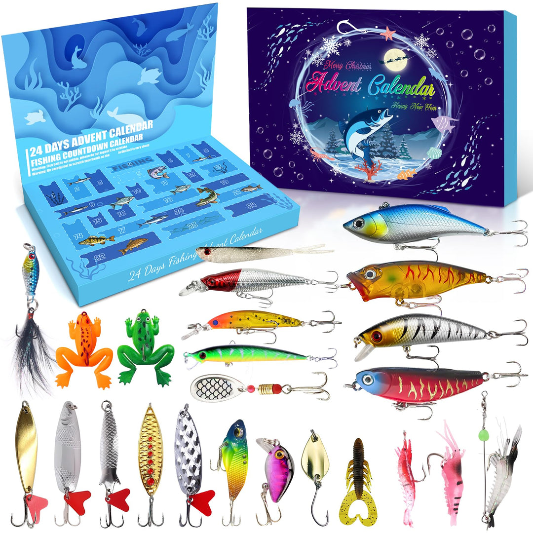 Tylices Angeln Adventskalender 2025 Angler Angelkalender, 24 Angeln Köder Set Angellieber Angel Weih