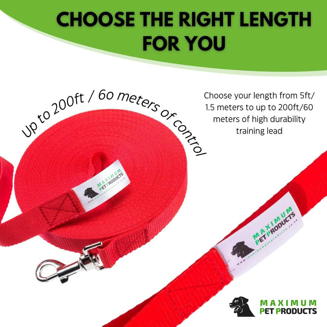 15 m lange Leine für Hunde und Pferde 25 mm breit sehr stark 50ft/15m Rot, 50ft/15m Rot
