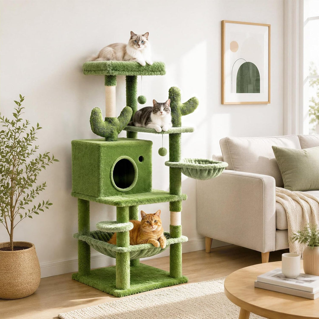 HOOBRO Kratzbaum, Katzenbaum, All-in-One-Katzenmöbel | Kratzbaum im Kaktus-Design mit Katzenhöhle, 2