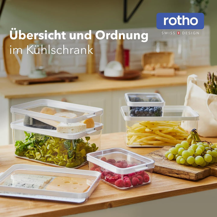 Rotho Cauma 4er-Set Kühlschrank Organizer | 3 Grössen | Vorratsdosen mit Deckel | spülmaschinenfest