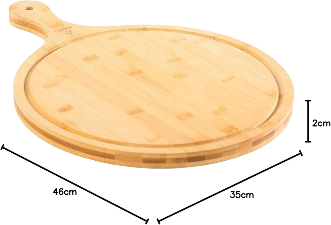 cozze®Pizzaschneidbrett m/Griff Ø350x20 mm.