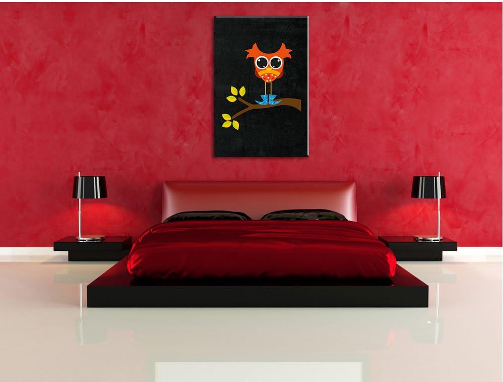 Pixxprint Süsse Eule auf AST als Leinwandbild/Grösse: 100x70 cm/Wandbild/Kunstdruck/fertig bespannt