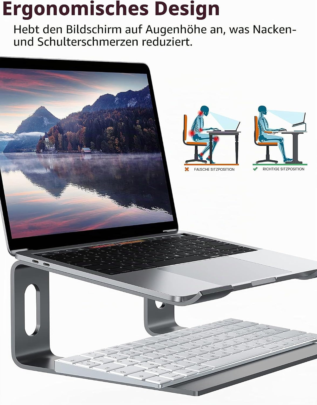 ALASHI Laptop-Ständer für Schreibtisch, Aluminium-Computer-Erhöhung, ergonomischer Notebook-Halter,