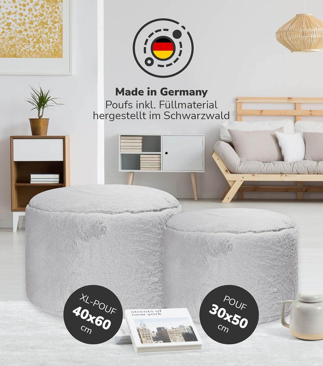 mokebo Pouf XL Hocker aus Kunstfell &