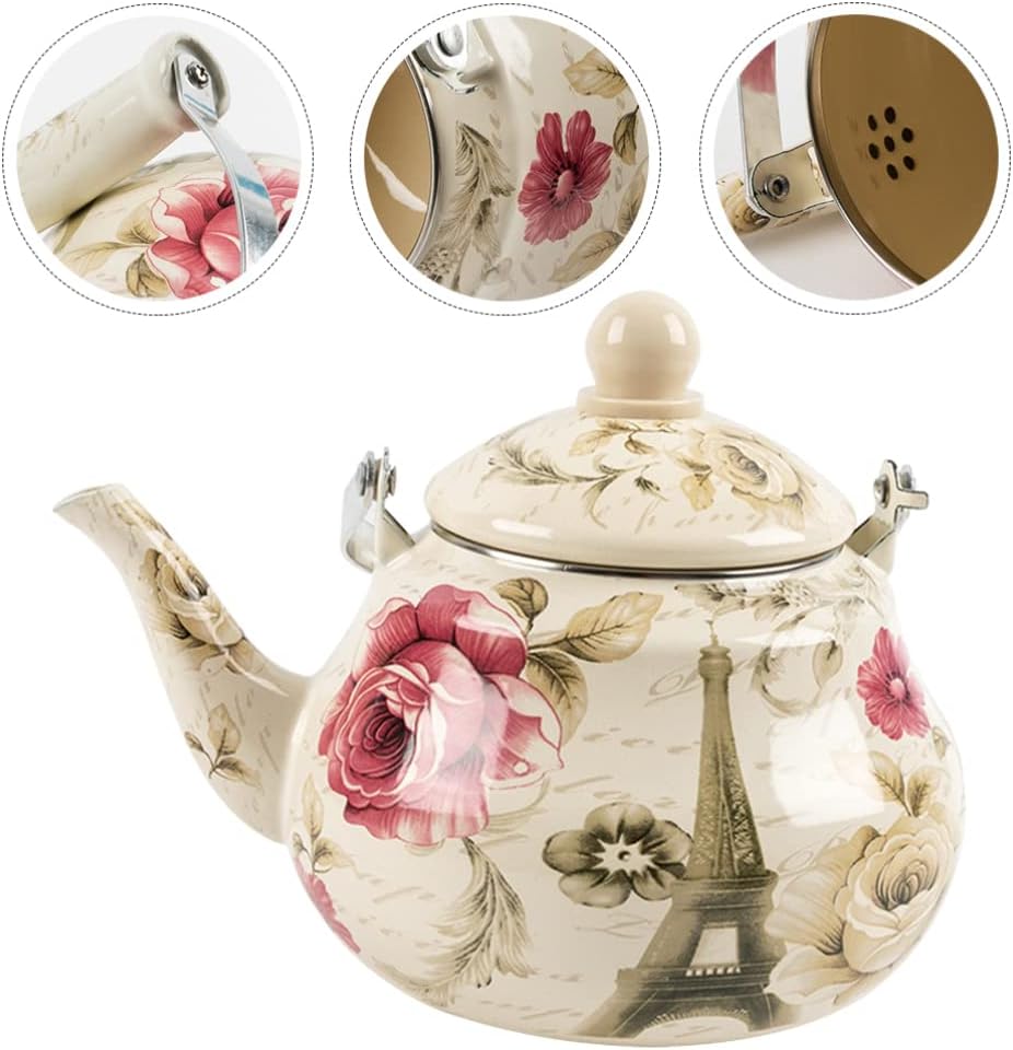 BESTonZON Emaillierter Teekessel Praktischer Wasserkessel Emaille Tea Pot Haushaltsduft Kessel Hausz