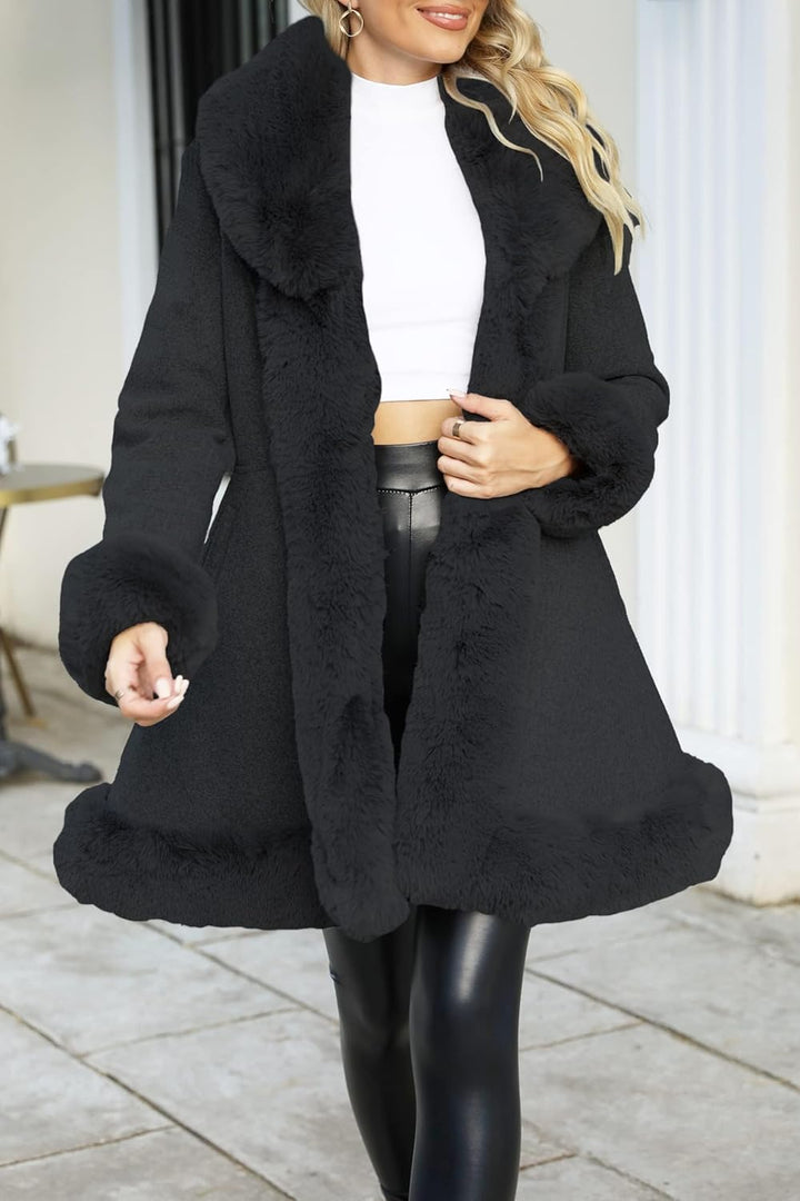 Giolshon Langer Damen Oberbekleidung aus Kunstleder und Wollimitat mit Gürtel Fleece Kleid Warmer Wi