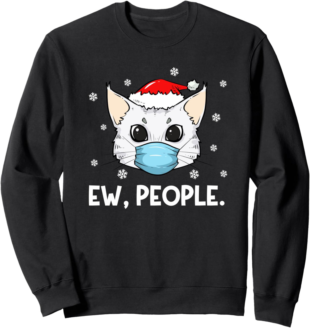 Katzengesichtsmaske Santa | Lustige Kätzchen Weihnachten Sweatshirt