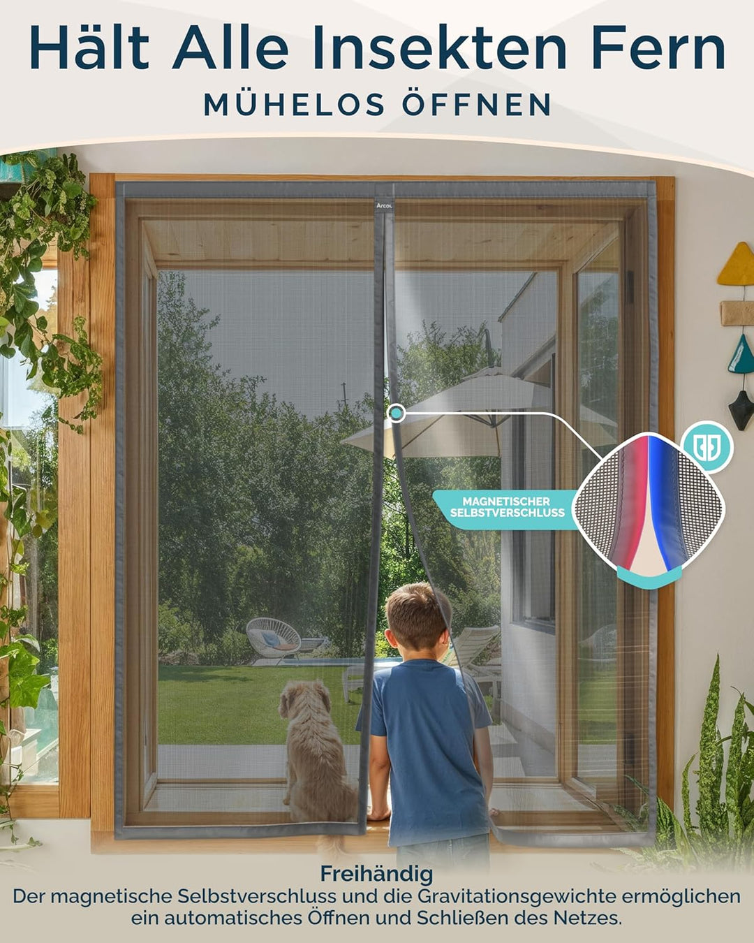 ARCOL Fliegengitter Fenster Magnet 130x160 cm aus Fiberglas – Schluss mit Mücken in 3 Min, Ultrafein