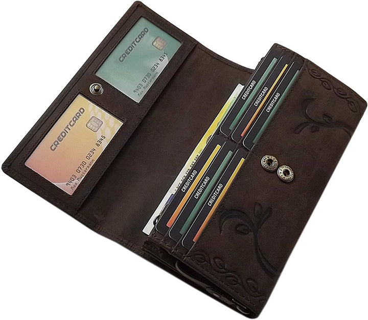 Grosse Büffel-Vollleder Damen Geldbörse / Geldbeutel / Portemonnaie / Geldtasche mit Colibri-Motiv o
