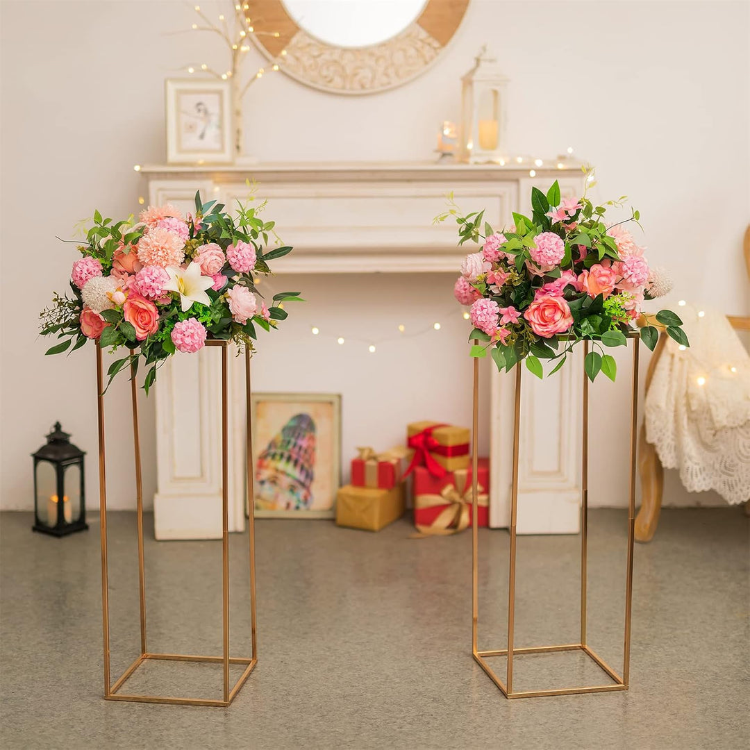 Sziqiqi 60cm Metall Goldene Rechteckige Vasen mit Platte Hochzeits Tisch – 2 Stück Hoch Vase Blumens