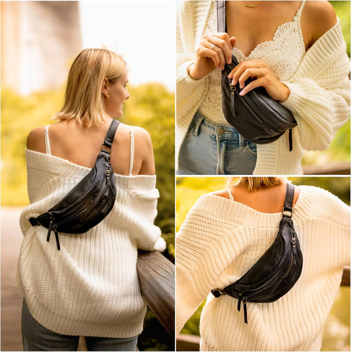 Gusti Gürteltasche Leder - Acton Damen und Herren Bauchtasche Festivaltasche Hüfttasche Vintage Lede