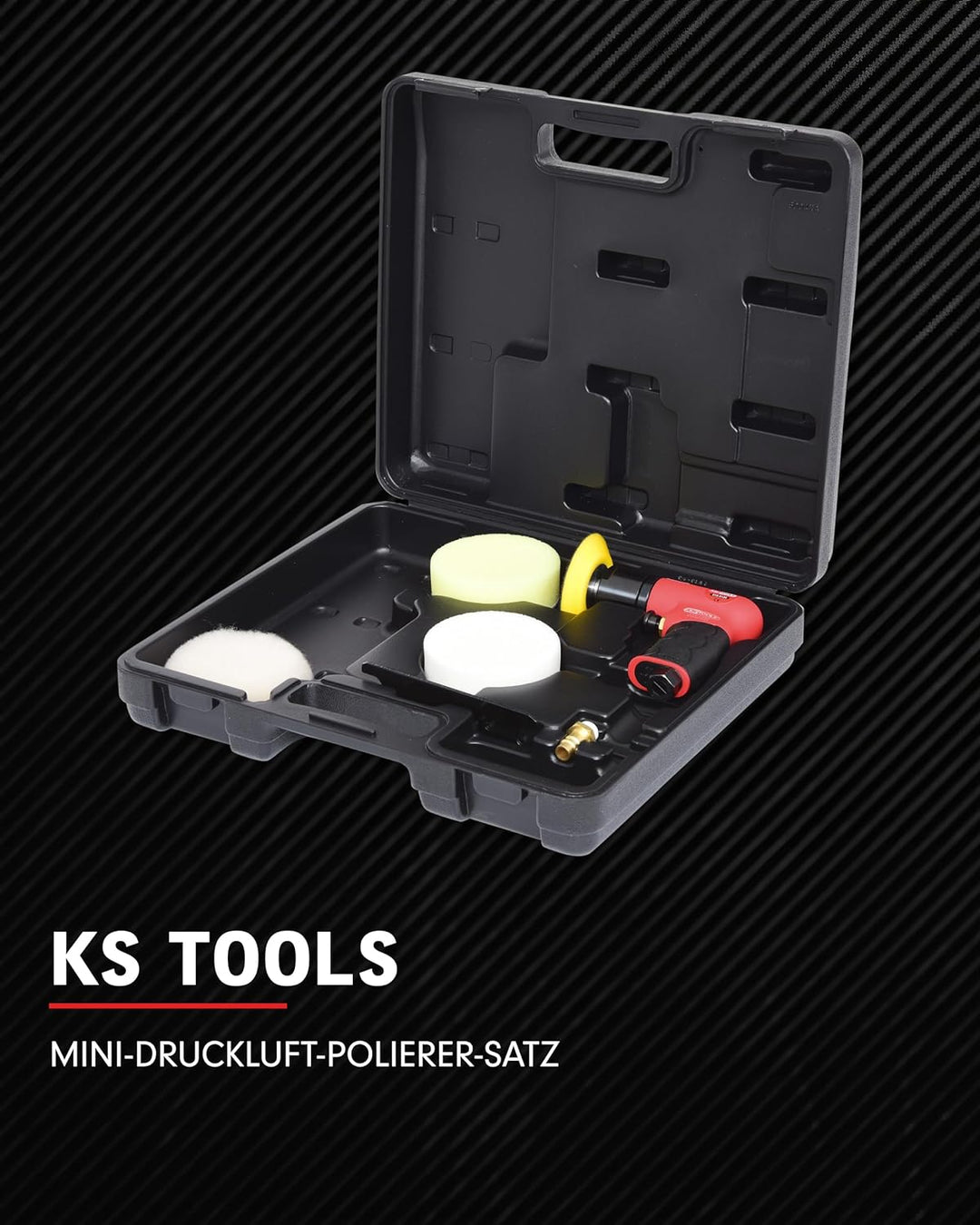 KS Tools Mini Poliermaschine Druckluft Satz 5-tlg. 1/4" 515.5120 I Robuster Druckluftschleifer mit S