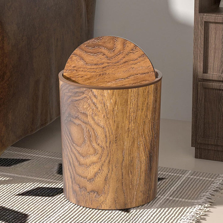 Abfalleimer für das Badezimmer mit Holz-Finish | Mülleimer mit Deckel mit Holzmaserung, Vintage-Abfa
