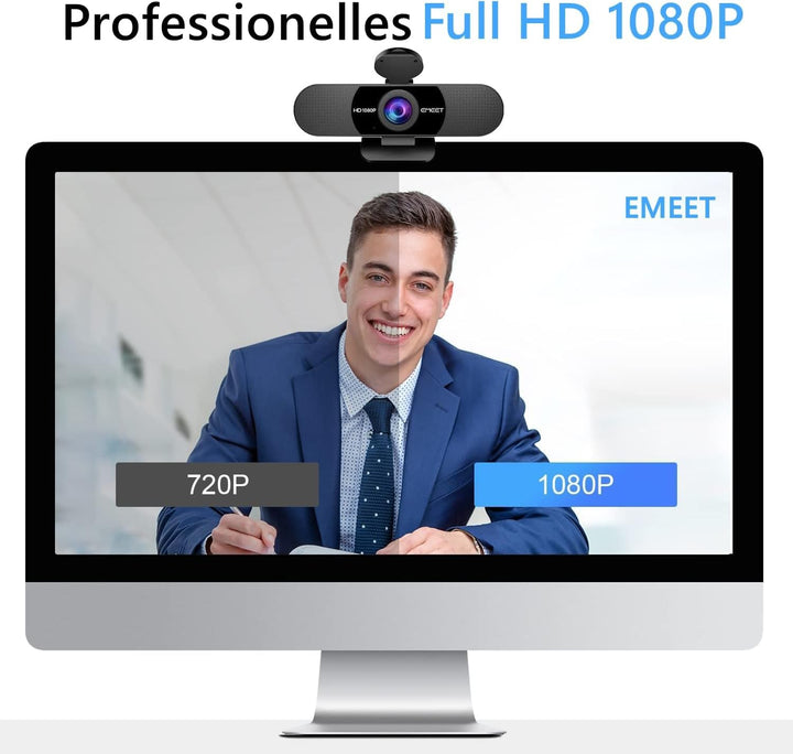 EMEET Full HD Webcam - C960 1080P Webcam mit Objektivabdeckung & Dual Mikrofon, 90 ° Streaming Kamer
