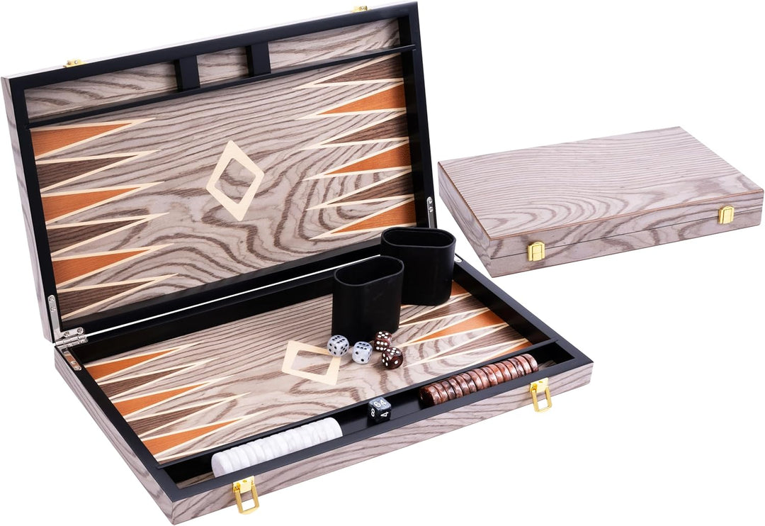 Engelhart- 250543 - Luxus-Backgammon 18 Zoll – Ebenholzfurnier lackiert – grau 18 Zoll Ebenholz Grau