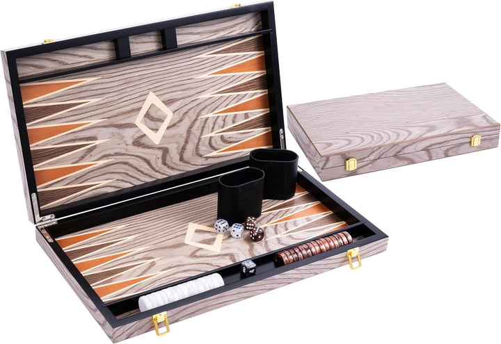 Engelhart- 250543 - Luxus-Backgammon 18 Zoll – Ebenholzfurnier lackiert – grau 18 Zoll Ebenholz Grau