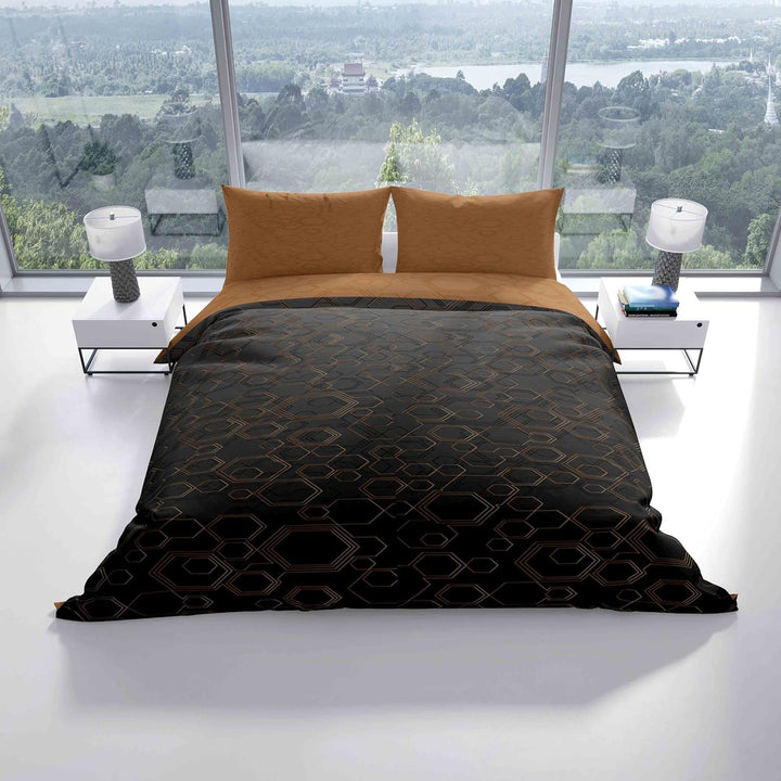 Leonado Vicenti Bettwäsche 100% Baumwolle Set Kupfer Schwarz Geometrisch modern Deckenbezug Kissenbe