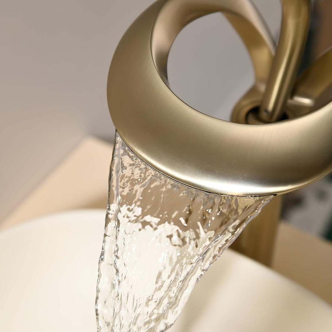 Wasserfall Wasserhahn Gebürstetes Gold,waschtischarmatur hoch wasserhahn Bad Wasserfall Waschtischar