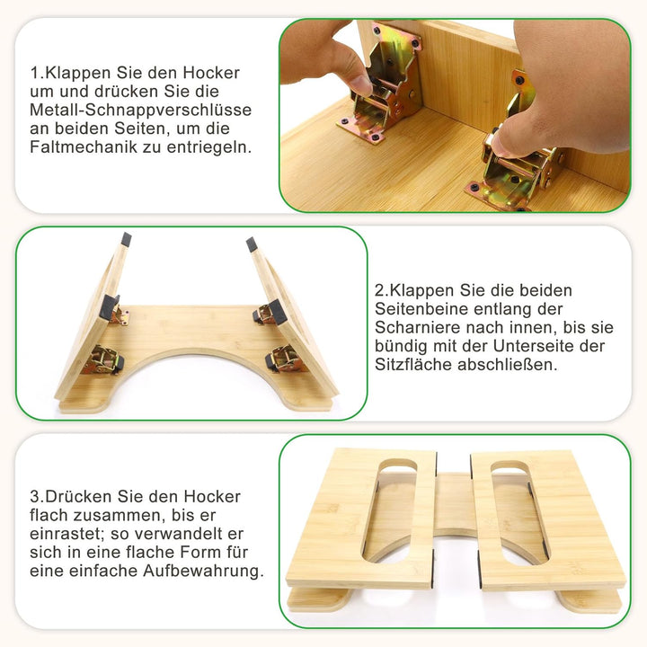 Natur-Bambus Toilettenhocker für Erwachsene – Klappbarer Kackhocker mit Rutschfester Oberfläche, erg