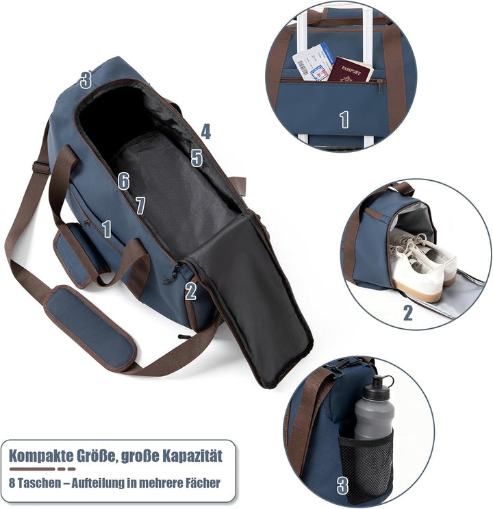Zedelmaier Reisetasche Handgepäck 900D Sporttasche Herren Damen | Weekender Herren| Blau Schwimmtasc