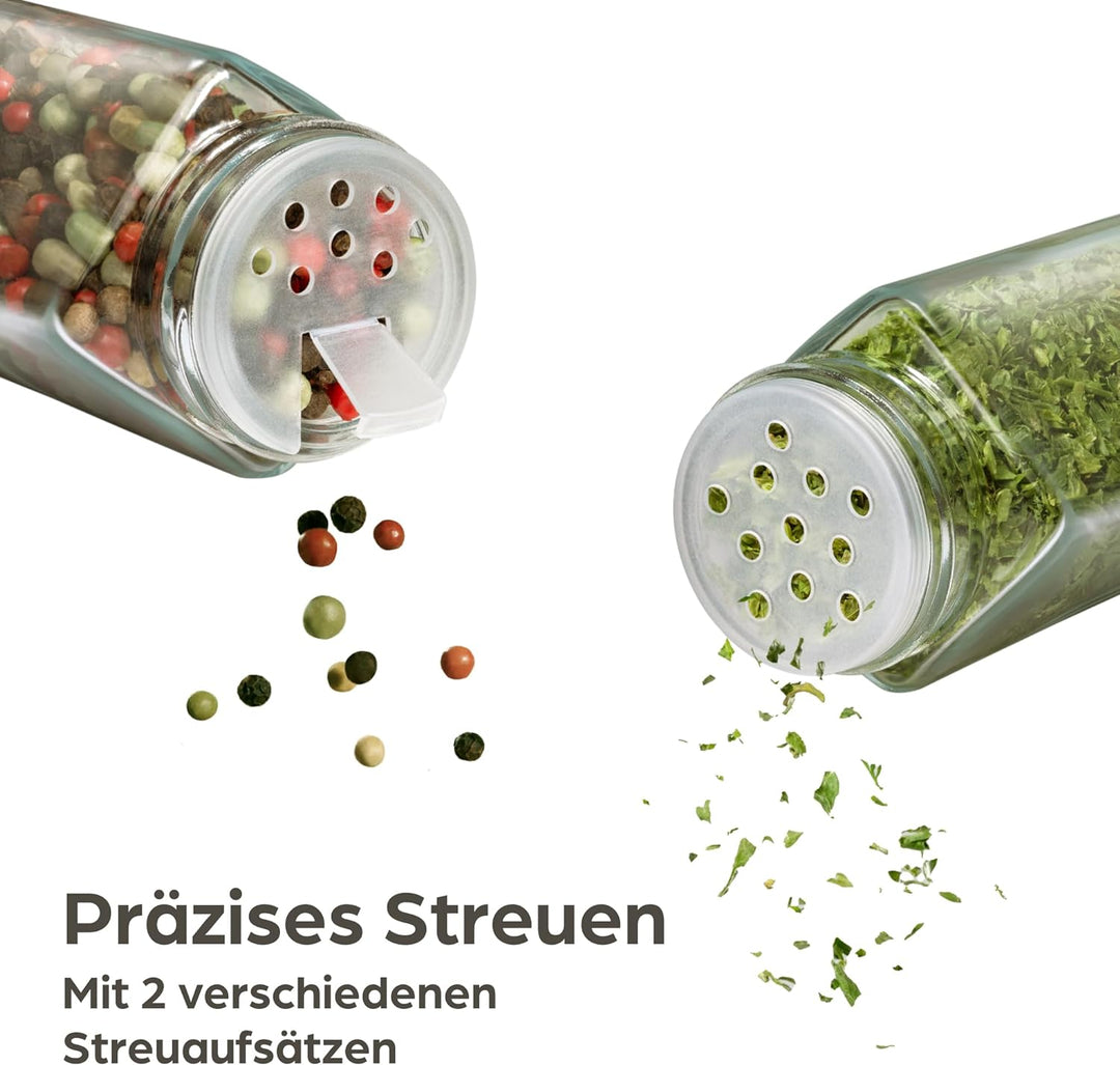Praknu Gewürzgläser Eckig mit Bambusdeckel - 12er Set - Gewürz Organizer - Mit Streueinsatz - Gewürz