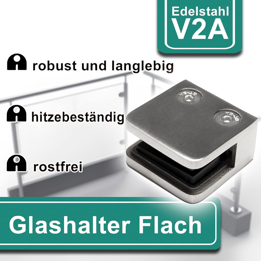 PRIOstahl Glashalter Glasklemmen Abstandhalter Klemmhalter - 4 Stück 45 x 45 x 26 mm Anschluss: Flac