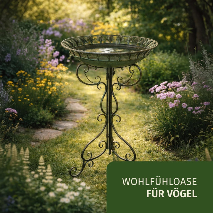 Moritz Vogeltränke Vogelbad Blätterkranz verzierter Standfuss Wasserschale 68,5cm Vogelbecken Wasser