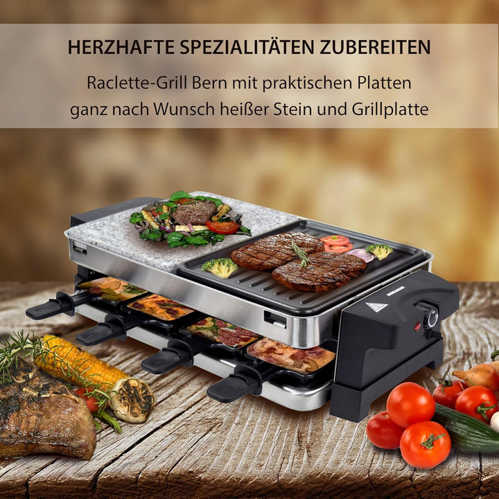 Syntrox Germany Raclette-Grill Bernus, Multifunktionsgrill mit heissen Stein, Edelstahl Raclette, An
