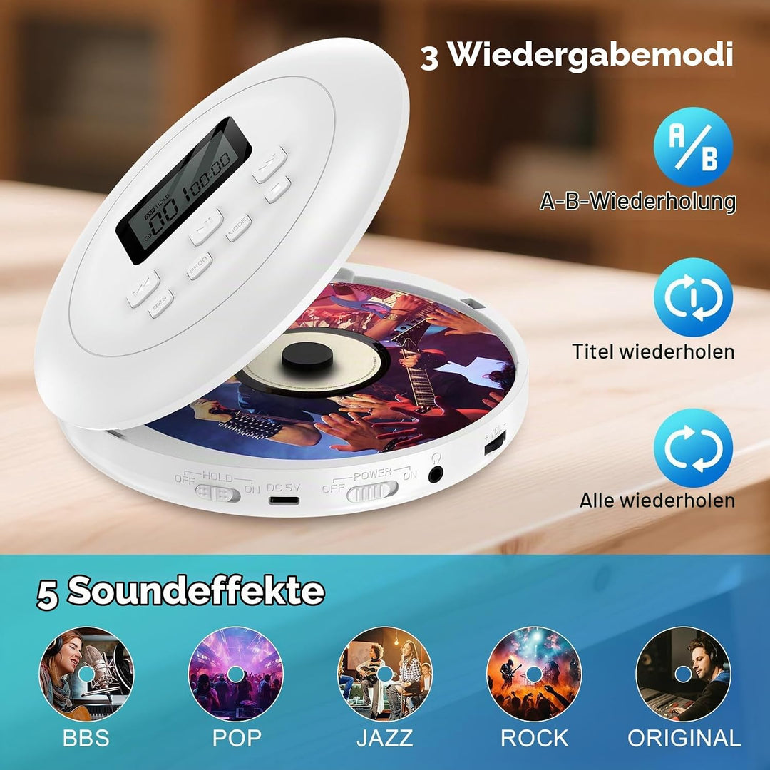 Gueray Tragbarer CD-Player CD Spieler Persönliche CD Player mit Kopfhörer LCD Display Anti-Skip Schu