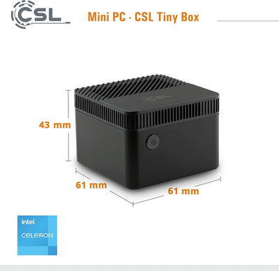 Mini PC CSL Tiny Box Windows 11 Home, Intel Celeron N4120 4x2600 MHz, 128 GB eMMC SSD, 4 GB DDR4-RAM