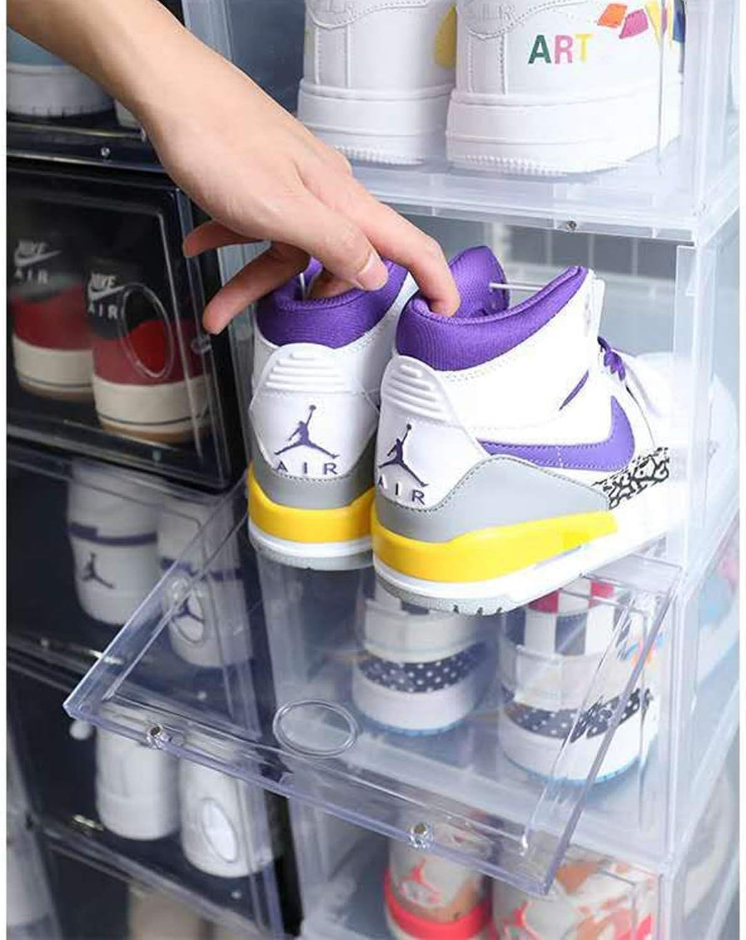 Schuhbox, stapelbarer Schuhorganizer, Kunststoffbox mit durchsichtiger Tür, Schuhaufbewahrung, einfa