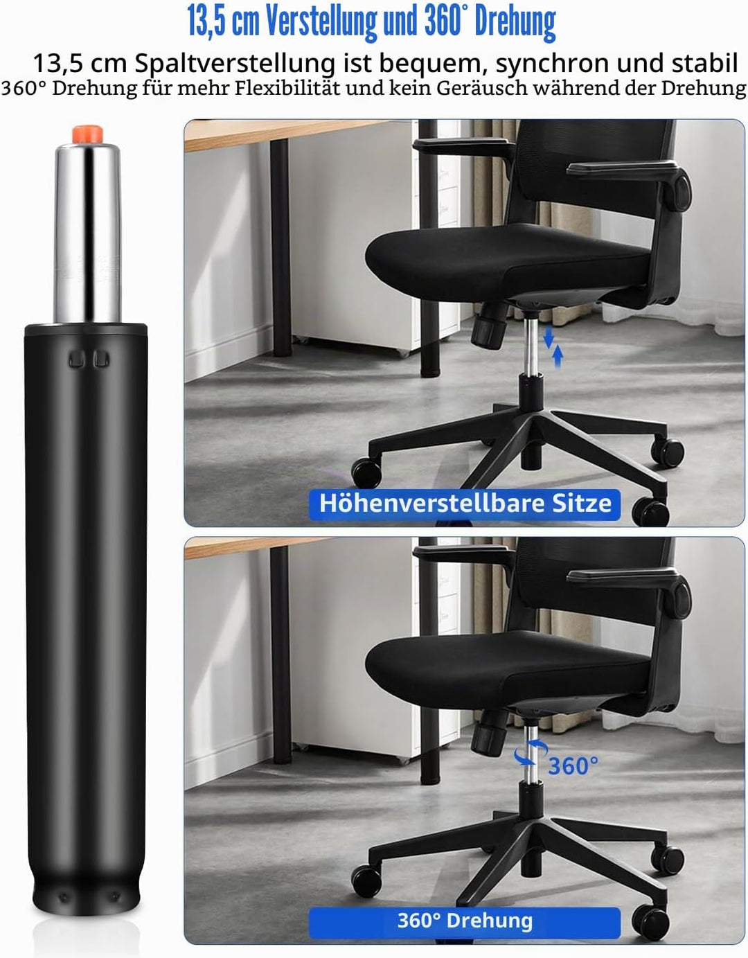 Gasdruckfeder Bürostuhl 275-410 mm, 450KG Belastbarkeit, 5 Rollen für Office Chair und Gaming Stuhl