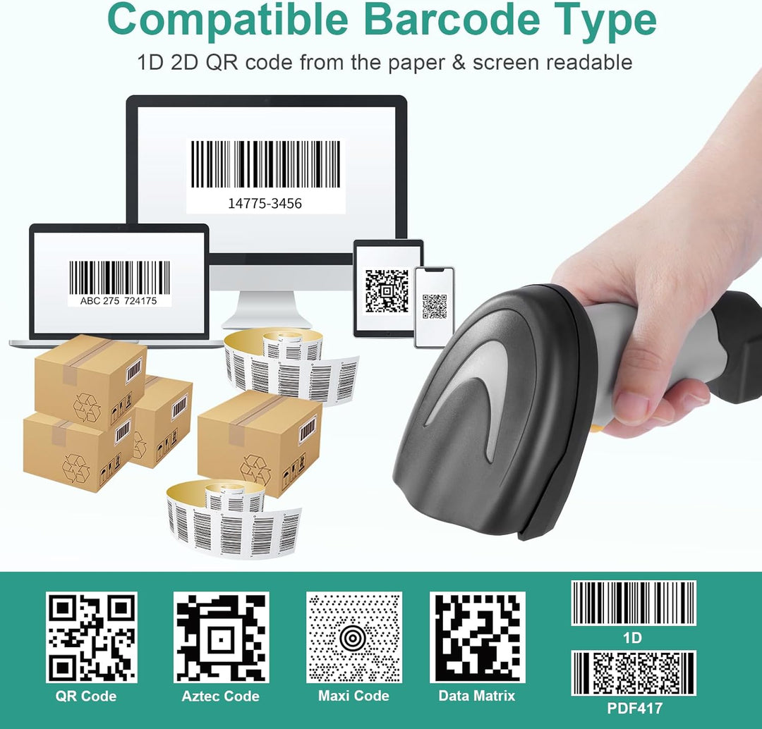 Barcode Scanner, Handheld QR-Code-Scanner USB-Kabelverbindung 1D 2D & PDF417 Datenmatrix Automatisch