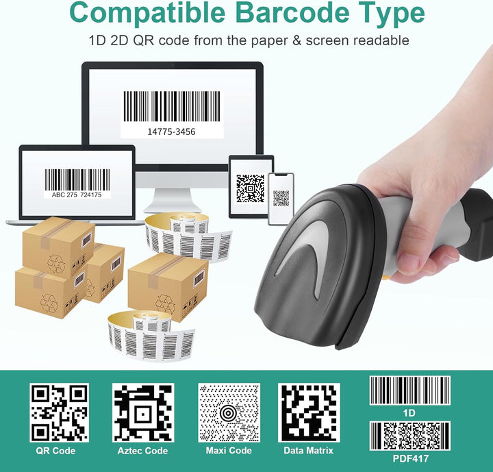 Barcode Scanner, Handheld QR-Code-Scanner USB-Kabelverbindung 1D 2D & PDF417 Datenmatrix Automatisch