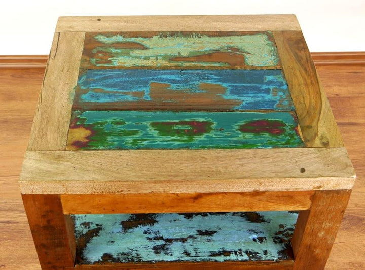 livasia Teakholz Nachtschrank aus Java | Recyceltes buntes Bootsholz | Asiatische Möbel | Designer M