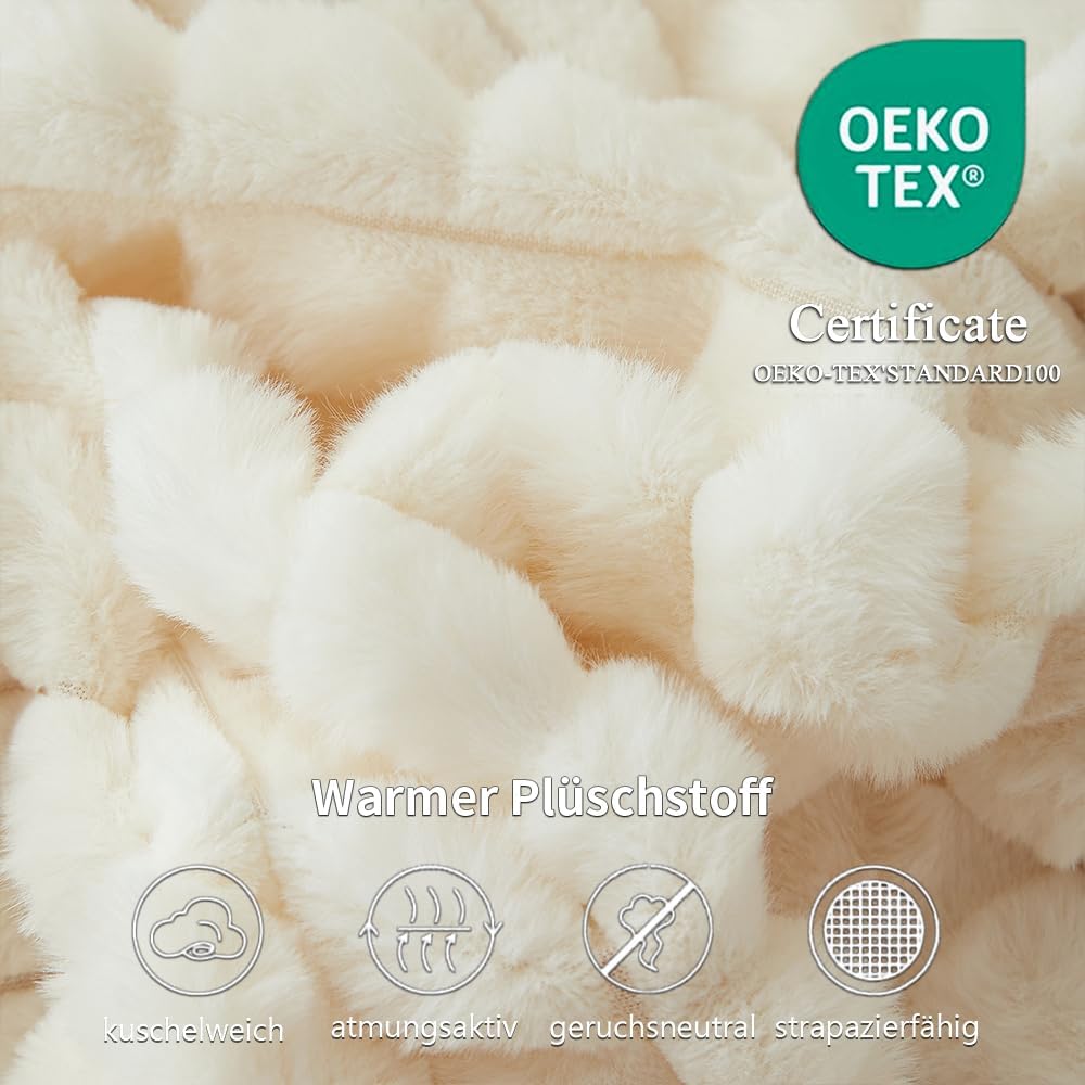 Freyamy Plüsch Bettwäsche 135x200 Beige Kunstfell Flauschig Winterbettwäsche Warme Flanell Fleece De