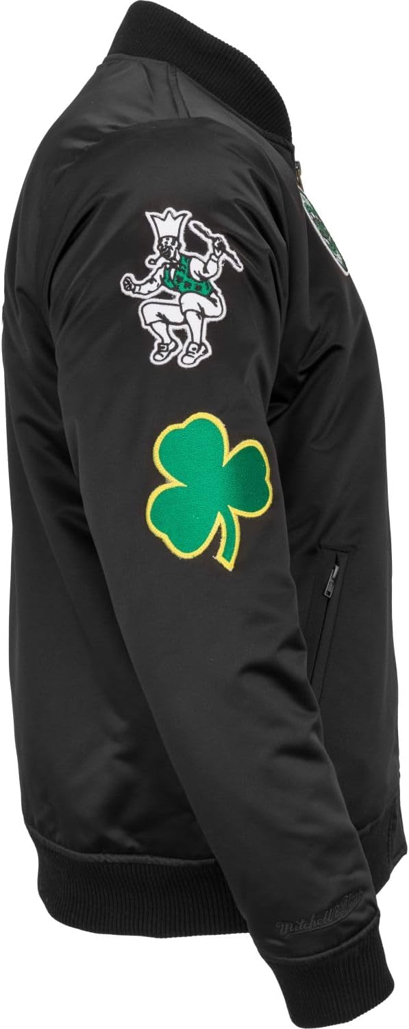 Mitchell & Ness M&N Satin Bomber Jacke - Patches Boston Celtics S Schwarz, S Schwarz